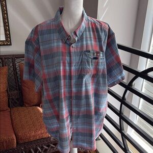 Columbia Short-Sleeve Plaid Button-Down Shirt - Blue & Coral